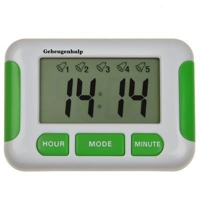 Medicijnalarm - 5 alarmen - timer - compact - groen - Geheugenhulp