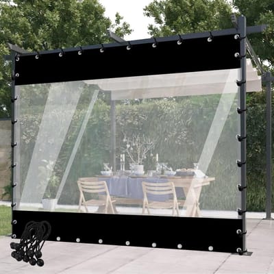 Buitengordijn PVC - Doorzichtig Zeil - Buitenruimte Afschermen - Waterdicht Anti-scheur - 45 x 25 m - Zwart
