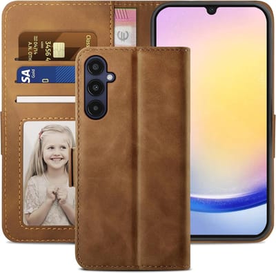 Geschikt voor Samsung Galaxy A25 5G - Klaphoes - Magneetsluiting met Kaartenvak - Book Case - Bruin