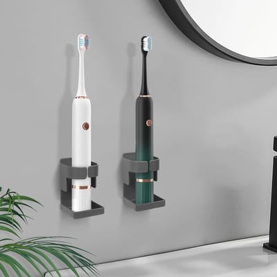 Dailygoods - Elektrische tandenborstelhouder - Wandmontage - Sterke zelfklevende bevestiging - Grijs - Tandenborstelhouder - Geschikt voor de meeste e...
