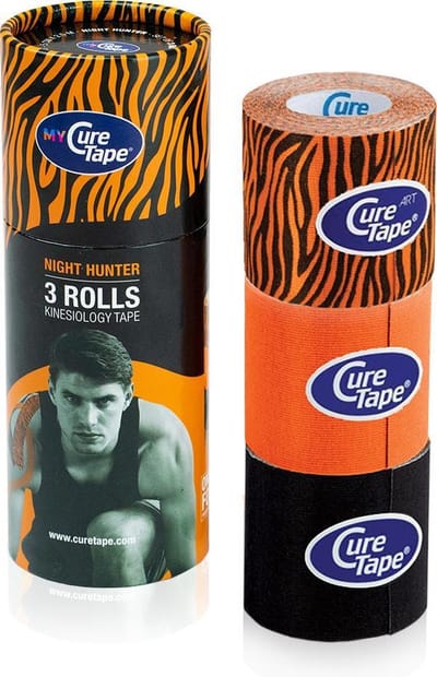 My CureTape® Night Hunter - Kinesiotape - koker met 3 rollen 5cm x 2,5m- Tiger, oranje en zwart - Kinesiotape - FysioTape - ideaal voor blessurebehandeling en herstel
