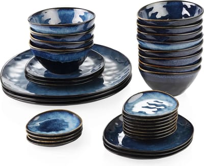 Luxe Serviesset - 33 delig - Porselein - Bordenset – Dinner platen – Dessertborden - Kommen - Schaaltjes - Starry Blauw