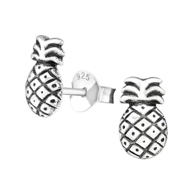 Aramat Jewels | Oorbellen | Zilveren Ananas Oorbellen | Geoxideerd-8x5mm | |5mm | Zilver | Kinderen, Volwassenen | Verkleurd niet