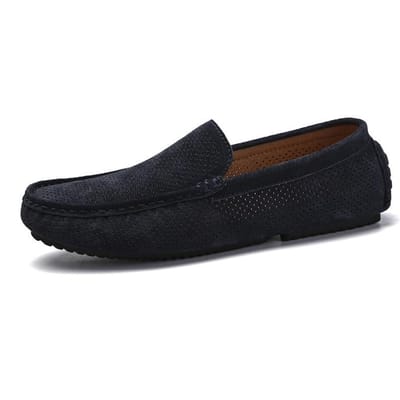 Heren Zomer Hol Ademend Gommino Suède Leer Echt Leer Persoonlijkheid Veelzijdig Herenschoenen Luie Schoenen Casual Schoenen 44 black