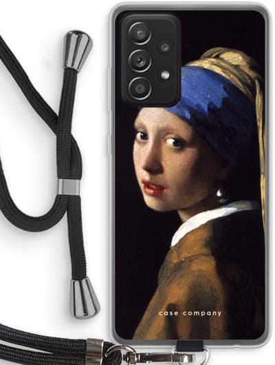 Hoesje met koord geschikt voor Samsung Galaxy A52s 5G hoesje met Koord - The Pearl Earring - Telefoonhoesje met Zwart Koord - Bescherming aan alle Kanten en Over de Schermrand