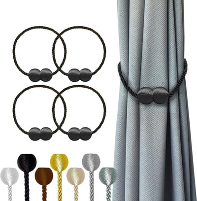 Magnetische Gordijnhouders - 4 Stuks - Zwart - Decoratieve Gespen voor Thuis, Slaapkamer en Kantoor