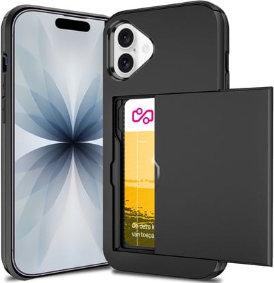 Hoesje met Pasjeshouder geschikt voor iPhone 17 - Back Cover SlideCase Zwart
