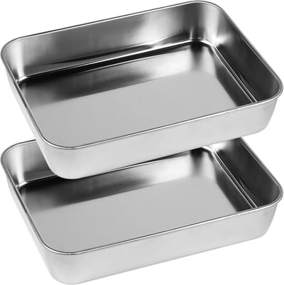 Set van 2 Bakplaten, Rechthoekige Baktray van RVS, Afwasmachinebestendig, 24 x 18 x 4.8 cm, Ideaal voor Oven en Bakken