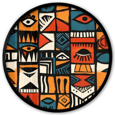 Poster in lijst Rond - Fotolijst 40x40 cm - Posters - Abstract - Gezichten - Mozaïek - Ronde posterlijst zwart - Decoratie - Wanddecoratie woonkamer - Muurdecoratie slaapkamer