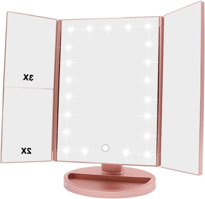 Verlichte Makeup Spiegel met 21 LED lampen Dual Power Supply 2X/3X Vergrotende LED - Rose Goud - Verlichting, Vergrotend Spiegel