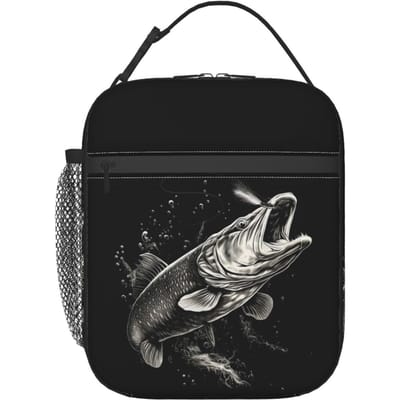 Visliefhebber Snoek Vis Ontwerp Geïsoleerde Lunchtas voor Vrouwen Kinderen Draagbare Voedseldozen Thermische Lunchbox Tote One Size black