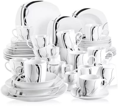 Porcellana Gilded Dinerborden – 50 delig - 6 persoons - Wit Keramisch – Serviesset – Breakfast Plates