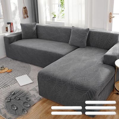 Universele Stretch Sofahoes voor L/Vormige Banken, Moderne Anti-slip Hoes met Kussens voor 1/2/3/4 Zits Sofas