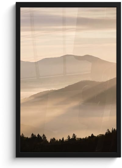 Poster in lijst - Fotolijst 40x60 cm - Posters - Bergen - Mist - Zonnestralen - Posterlijst zwart - Decoratie - Wanddecoratie woonkamer - Muurdecoratie slaapkamer