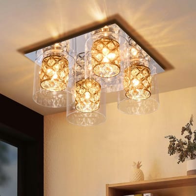 NETTLIFE Plafondlamp G9 - Kristal - 4-Lichts - Moderne slaapkamerlamp - met glazen kap - voor Woonkamer | Keuken | Gang - Max.25W-excl. lichtbron