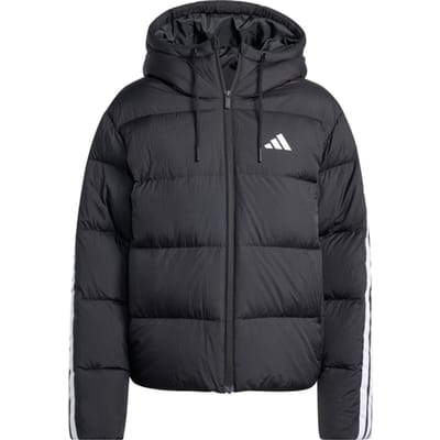 Adidas Essentials Climawarm 3 Stripes Puffer Down Jas Met Capuchon Dames Zwart