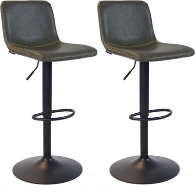 Bronx71® Industriële Barkruk Texas leer olijfgroen 60 - 76 cm - draaibaar - Barkrukken set van 2 - barstoel