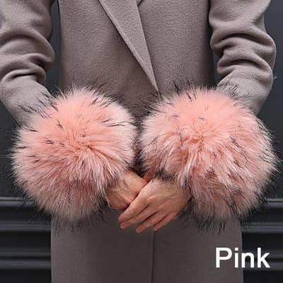 Vrouwen Winddicht Elegante Winter Pluche Armband Kunstvos Bont Manchet Overmouw Warme Polsband Armen roze