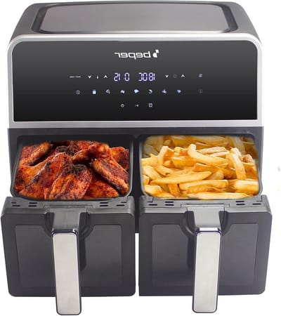 Airfryer Dubbele Mand - Heteluchtfriteuse Dubbele Zone - Gezond Koken - Twee Manden Onafhankelijk - 9 Liter - Zwart