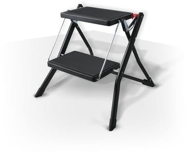 Famanu - Opvouwbare trapladder met 2 treden van staal, zwart