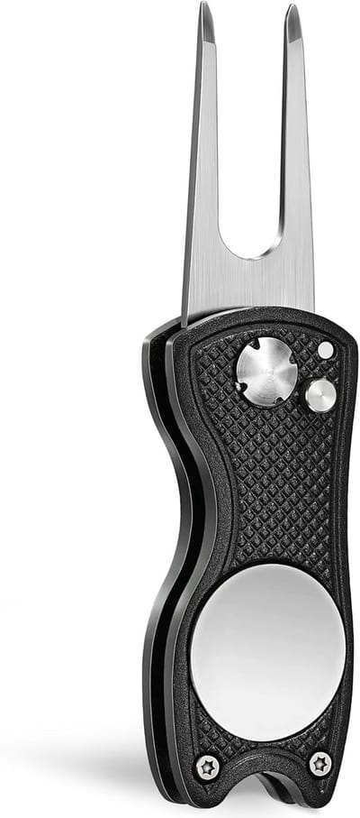 Stripe pitchfork met marker, inklapbare divot tool, golfbal marker