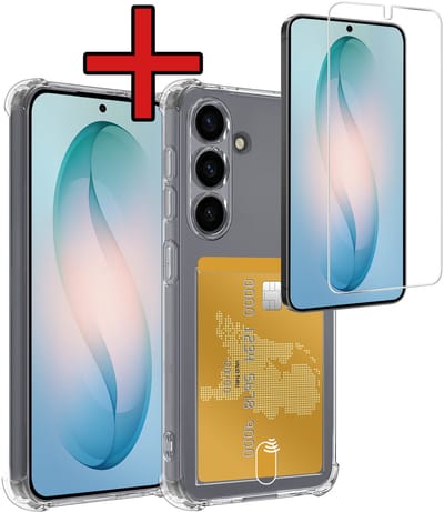 Hoesje - Geschikt voor Samsung Galaxy S26 - Met Screenprotector - Pashouder - Kaarthouder - Back Cover - Telefoon Hoes Shockproof - Siliconen Case - Shock Proof - Pasjes Houder - Telefoonhoes - Transparant