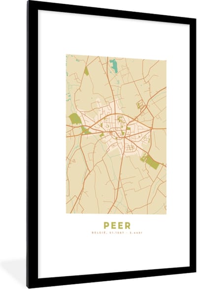 Fotolijst incl. Poster - België - Kaart - Plattegrond - Stadskaart - Peer - 60x90 cm - Posterlijst