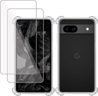 Hoesje + 2x Screenprotector geschikt voor Google Pixel 8a – Tempered Glass - Extreme Shock Case Transparant