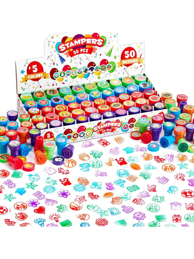 50 Stuks Diverse Stempels Zelfinktende Stempels ontworpen voor Kinderen Geboortedatum Kerstviering Kermis Prijzen Spookachtige Vakantiecadeaus red
