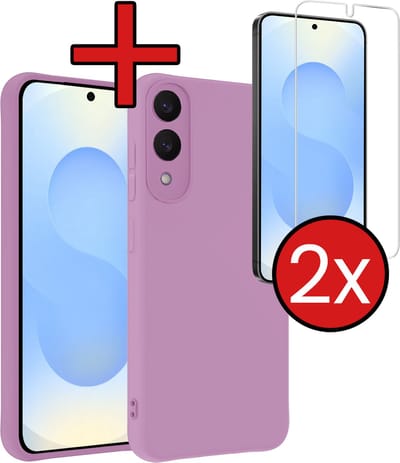 Hoesje - Met 2x Screenprotector - Geschikt voor Samsung Galaxy S25 Edge - Sterk & Shockproof - Telefoon Hoes - Back Cover - Siliconen Case - Telefoonhoes - Lila