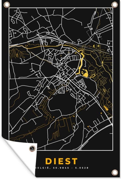 Muurdecoratie Diest - Stadskaart - Goud - Plattegrond - Kaart - 120x180 cm - Tuinposter - Tuindoek