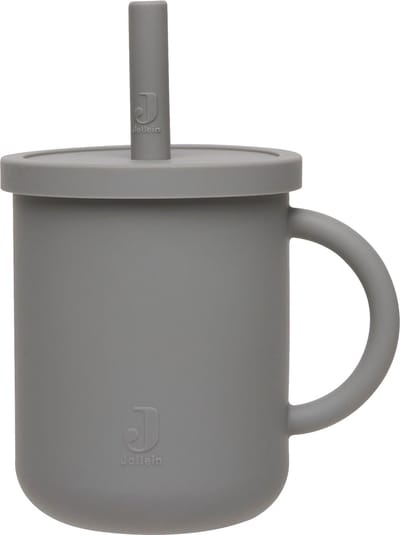 Jollein - Drinkbeker Met Rietje (Storm Grey) - Siliconen - Baby Drinkberker, Baby Bestek - 6-18 maanden