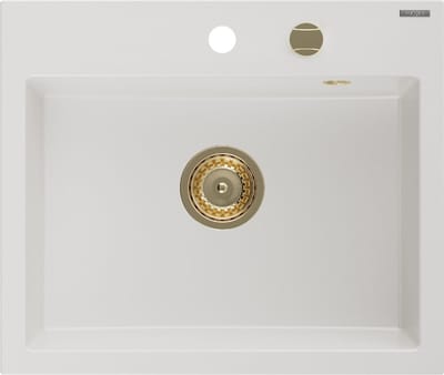 Mexen Oscar granieten gootsteen 1-kompartment 580 x 490 , wit, gouden sifon - 6519581000-20-G