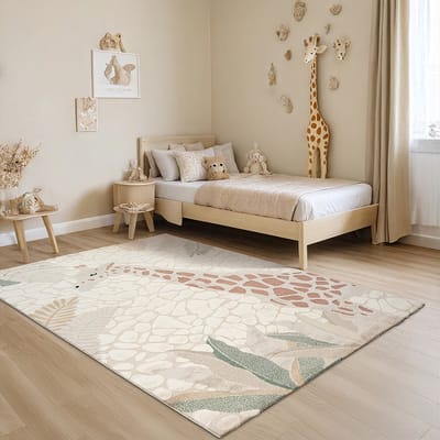 Kindervloerkleed Safari Giraf – Zacht Speelkleed in Neutrale Tinten-80 x 150 cm