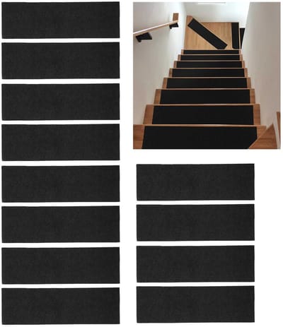 12 stuks Houten antislip trapmat - trapmat - antislip kleed - zelfklevend traptapijt - antislip trapmat voor binnen - 55*22*4,5cm - herbruikbaar - geschikt voor woningen met kinderen, ouderen en huisdieren - zwart
