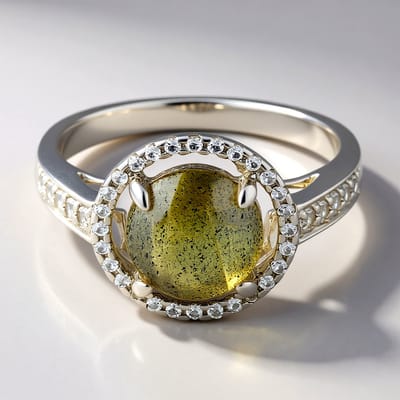 Cavill - Elegante 925 Sterling Zilver Ring met 1,84 ct Labradoriet en 0,20 ct Witte Topaas - Ronde Schaakbordslijpsel - Handgemaakt Dames Sieraad