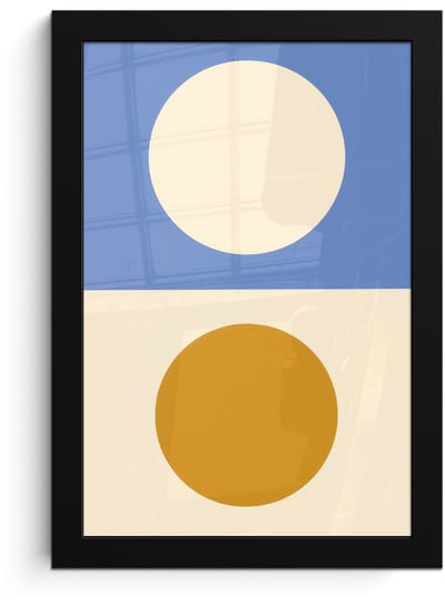 Poster in lijst - Fotolijst 20x30 cm - Posters - Cirkels - Symmetrisch - Wit - Blauw- Geel - Posterlijst zwart - Decoratie - Wanddecoratie woonkamer - Muurdecoratie slaapkamer