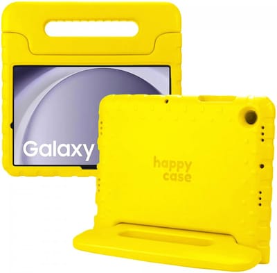 HappyCase Kinder Tablethoes Geschikt voor Samsung Galaxy Tab A11 / Tab A9 | Kindvriendelijke Hoes | Beschemhoes | Kinderhoes | met Handvat en Standaard | Geel