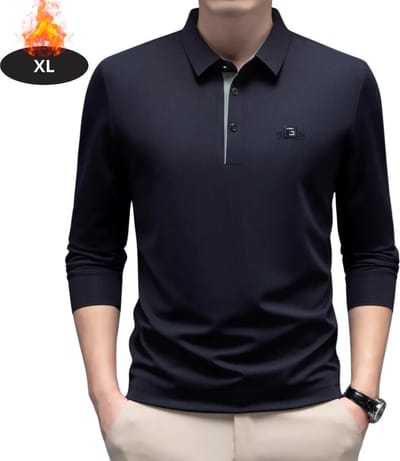 Livano Poloshirt Heren - T-Shirt Heren - Shirt - Overhemd - Polo Shirt Lange Mouwen - Marineblauw - XL