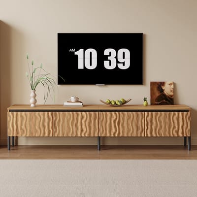 STILVORA Tv-Meubel - Golffront Met Vier Deuren En Kabeldoorvoer - Dressoir Voor Woonkamer - MDF En Spaanplaat - 180x35x43 Cm - Naturel