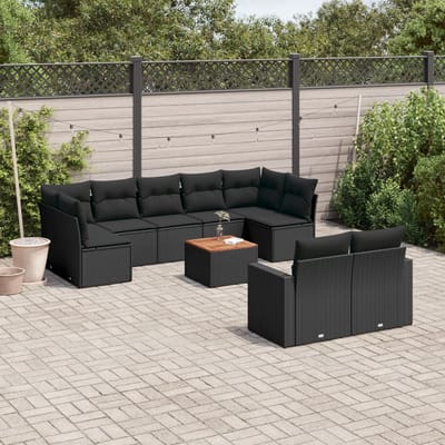 vidaXL - 10-delige - Loungeset - met - kussens - poly - rattan - zwart