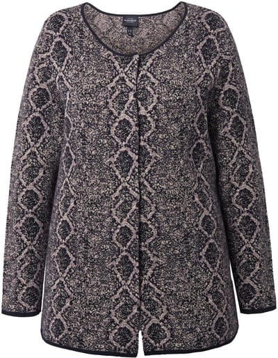 Ulla Popken - Dames - Cardigan slangendesign ronde hals lange mouwen - Bleekbruin - Maat 46+
