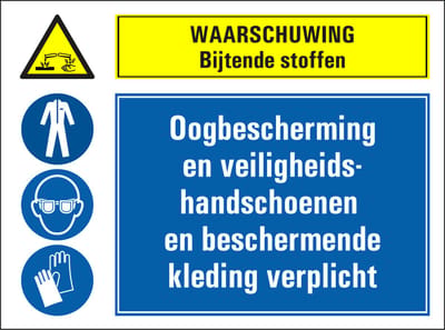 Bijtende stoffen, oogbescherming, handschoenen en beschermende kleding verplicht sticker 400 x 300 mm