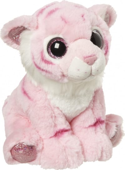 Nature planet tijger knuffel - roze/wit - stof/pluche - 18 cm - dieren - tijgers - kraamcadeau