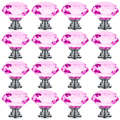16 Stuks Acryl Kristal Knoppen Kast Lade Trekhandgreep Roze Deurknop Diamantvorm Kastknop Meubelbeslag Accessoire