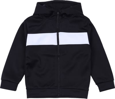 Zwarte jongenssweater met witte streep, capuchon