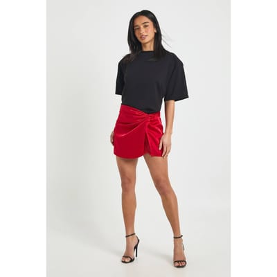 boohoo Dames Petite Kanten Inzet Satijnen Mini Rok | Red | Maat: 6