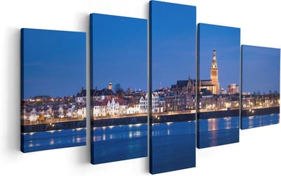 Artaza Canvas Schilderij Vijfluik Nijmegen Skyline met de Waal Rivier - 100x50 cm - Wanddecoratie Woonkamer - Schilderijen - Muurdecoratie