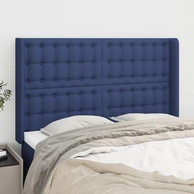 vidaXL - Hoofdbord - met - randen - 147x16x118/128 - cm - stof - blauw