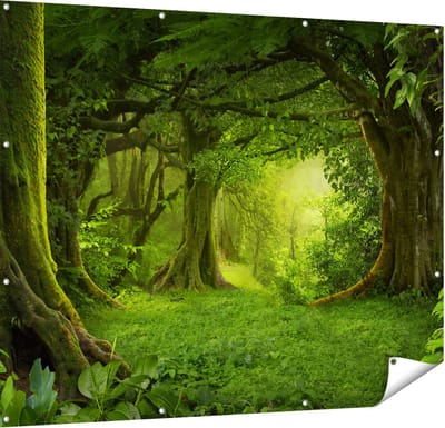 Gards Tuinposter Groene Tropische Jungle Bos - 150x120 cm - Tuindoek - Tuindecoratie - Wanddecoratie buiten - Tuinschilderij